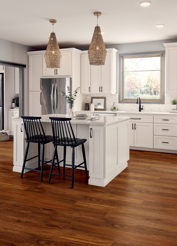 White backsplash tile in a kitchen with white cabinetry